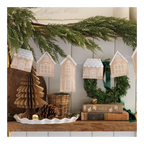 Brown gingerbread house garland holiday banner Christmas decor from Parte Haus party supply store in Bethesda Maryland