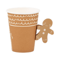 Brown gingerbread man paper cup with white icing design for Christmas from Parte Haus party supply store in Bethesda MD