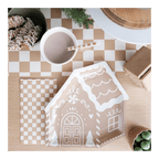 brown gingerbread house plate with white icing design Christmas from Parte Haus party supply store in Bethesda Maryland