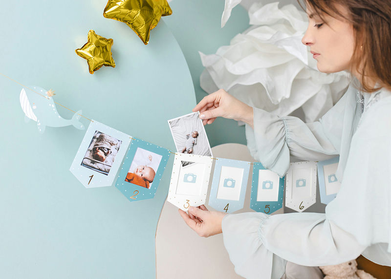Blue and White Whale Photo Frame Garland