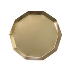 Gold dinner plate with an octagonal shape for elegant events from Parte Haus party supply store in Bethesda Maryland