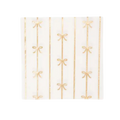 Gold and white bow small napkins with vertical bow pattern for elegant celebrations from Parte Haus party supply store in Bethesda MD