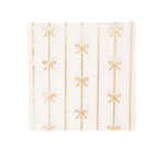 Gold and white bow small napkins with vertical bow pattern for elegant celebrations from Parte Haus party supply store in Bethesda MD