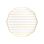 Gold white large stripe plate with octagon shape elegant modern design for celebrations from Parte Haus party supply store in Bethesda MD.