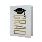 White and gold graduation card with cap design for graduation from Parte Haus party supply store in Bethesda MD