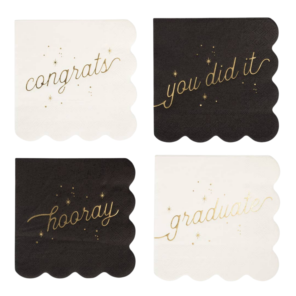 Black and White Graduation Well Wishes Cocktail Napkin Set
