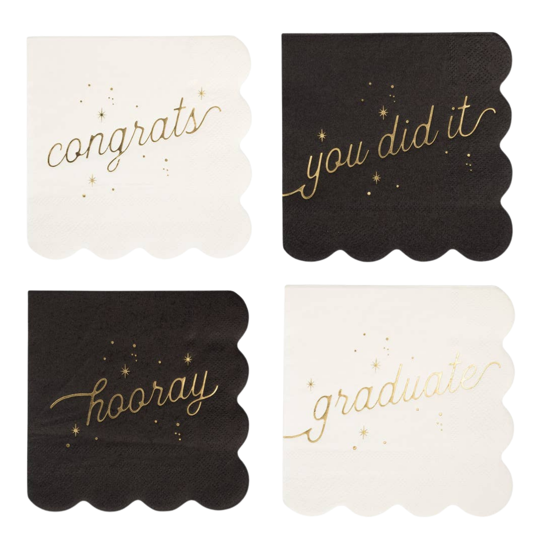 Black and White Graduation Well Wishes Cocktail Napkin Set