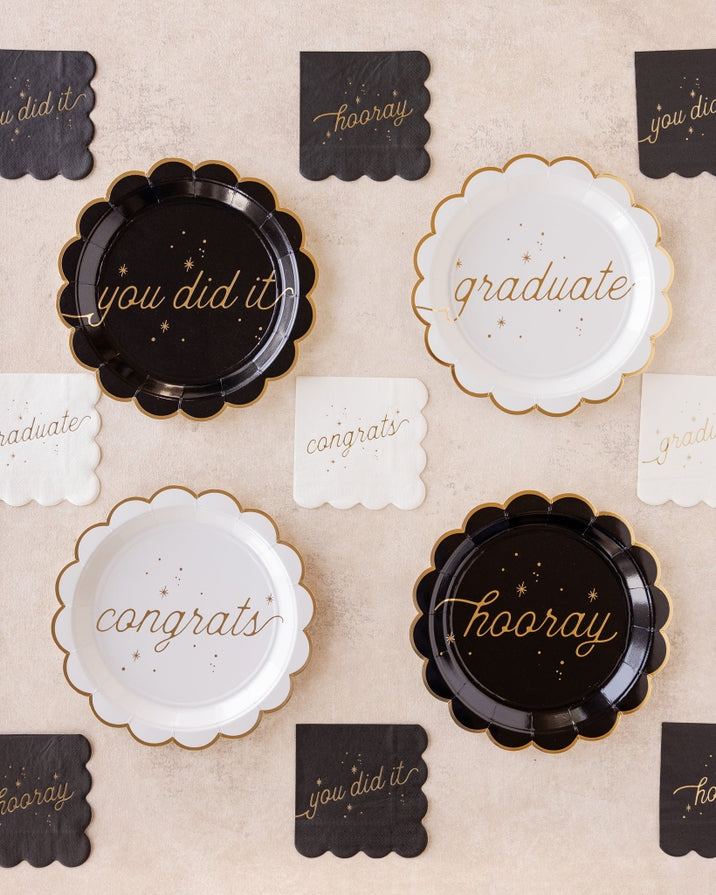 Black and White Graduation Well Wishes Cocktail Napkin Set