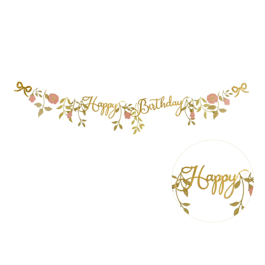Pink and Gold Floral "Happy Birthday" Banner
