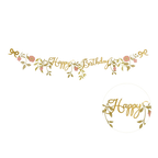 Pink and Gold Floral "Happy Birthday" Banner