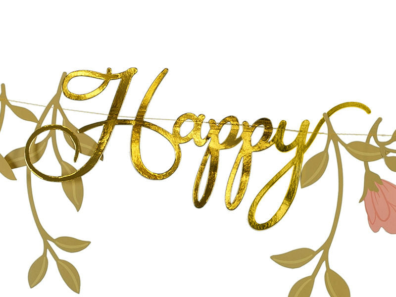 Pink and Gold Floral "Happy Birthday" Banner
