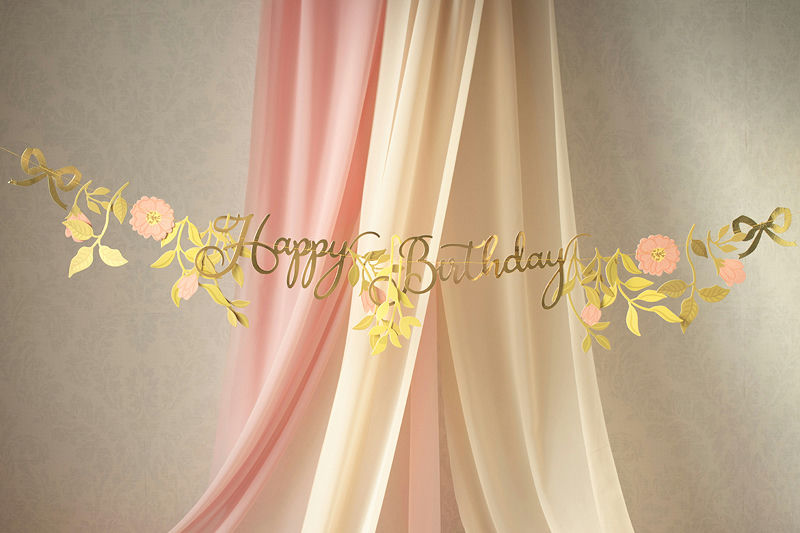 Pink and Gold Floral "Happy Birthday" Banner
