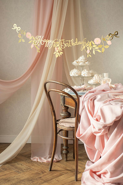 Pink and Gold Floral "Happy Birthday" Banner