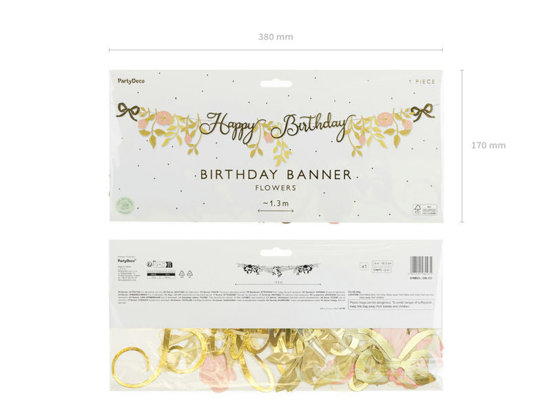 Pink and Gold Floral "Happy Birthday" Banner