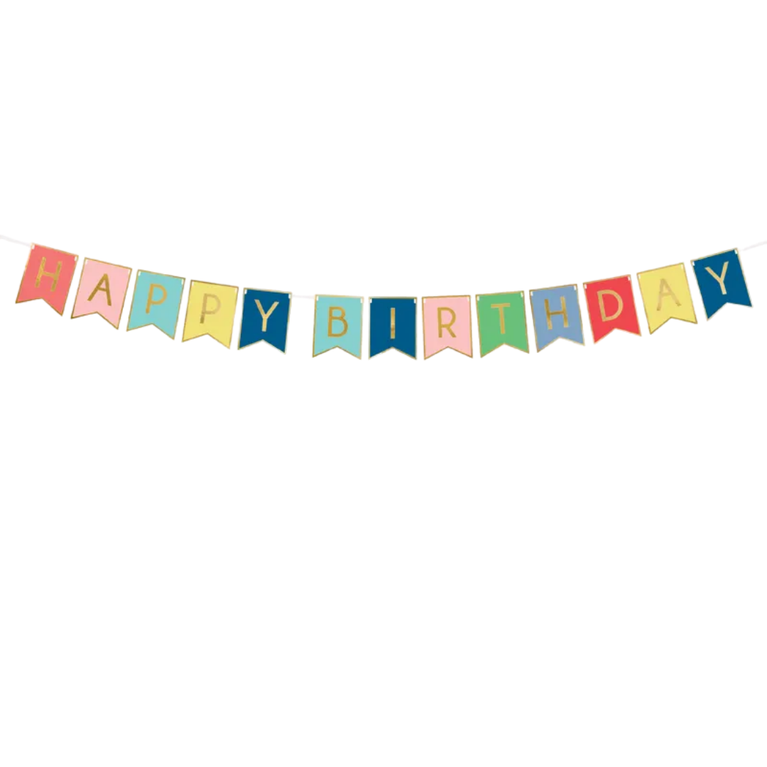 Pastel with Gold Foil "Happy Birthday" Banner