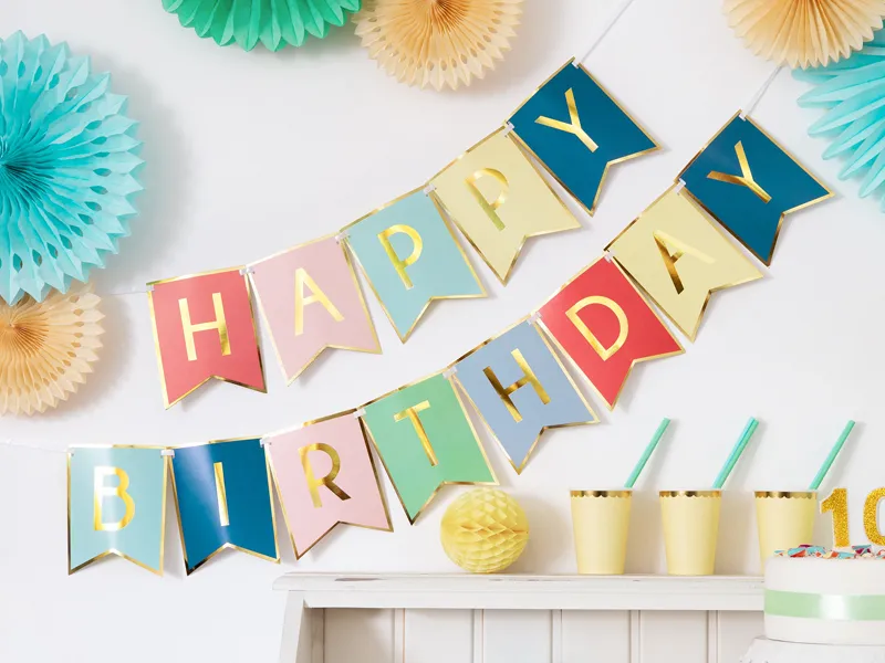 Pastel with Gold Foil "Happy Birthday" Banner