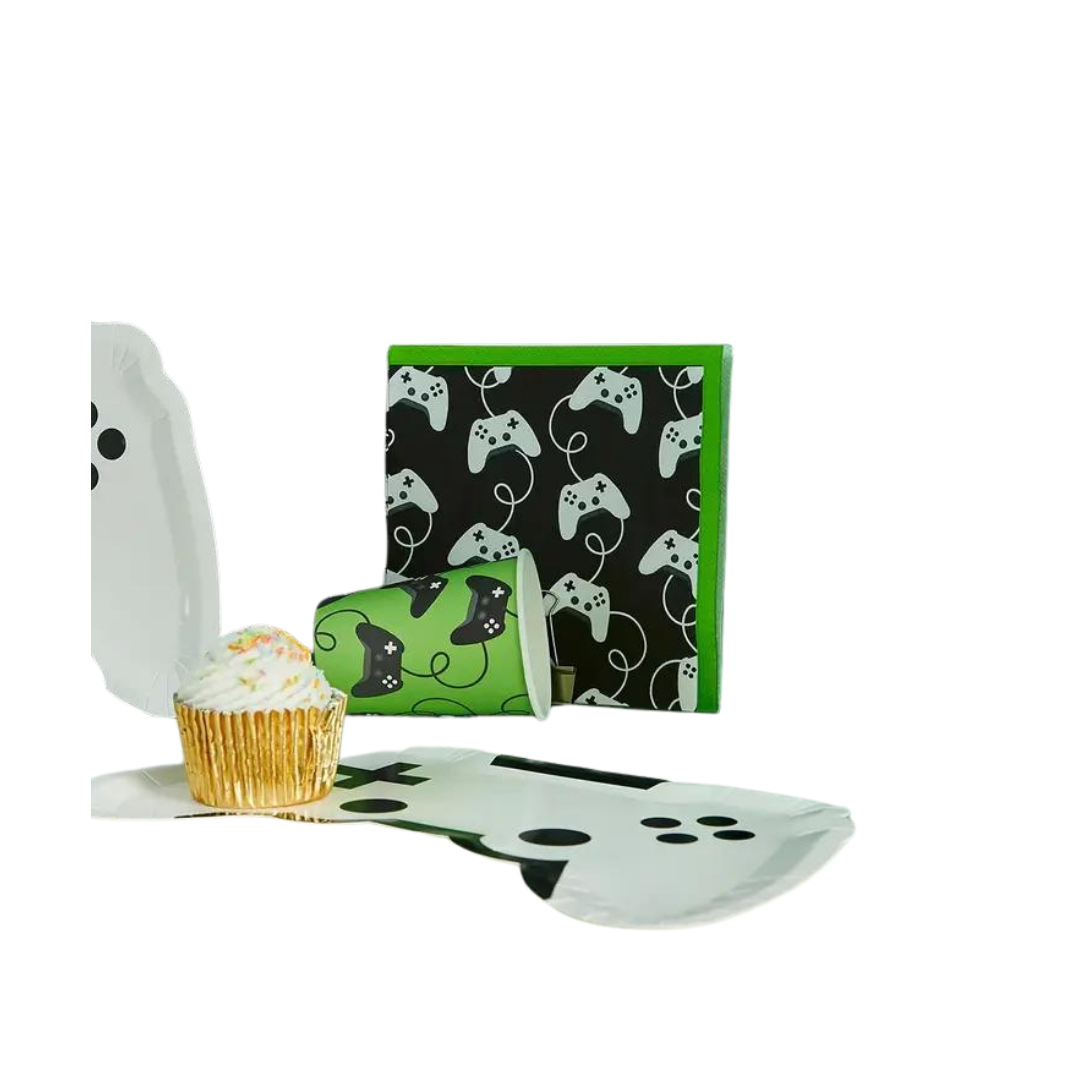 Green and black game controller paper napkin pack with gaming theme from Parte Haus party supply store in Bethesda MD