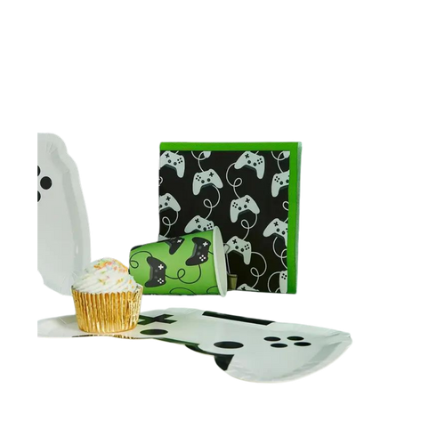 Green and black game controller paper napkin pack with gaming theme from Parte Haus party supply store in Bethesda MD