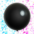 Black jumbo confetti balloon for gender reveal with blue and pink confetti from Parte Haus party supply store in Bethesda MD