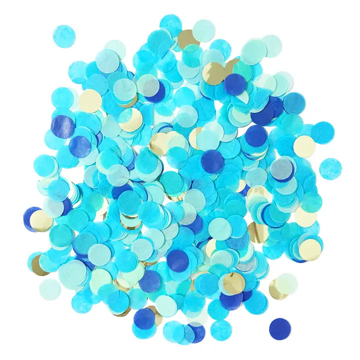 Blue and gold confetti for gender reveal celebration from Parte Haus party supply store in Bethesda MD