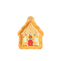 Brown gingerbread house shaped die cut Christmas plate holiday theme from Parte Haus party supply store in Bethesda MD