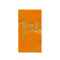 Orange guest napkin with gold Give Thanks text Thanksgiving from Parte Haus party supply store in Bethesda MD.