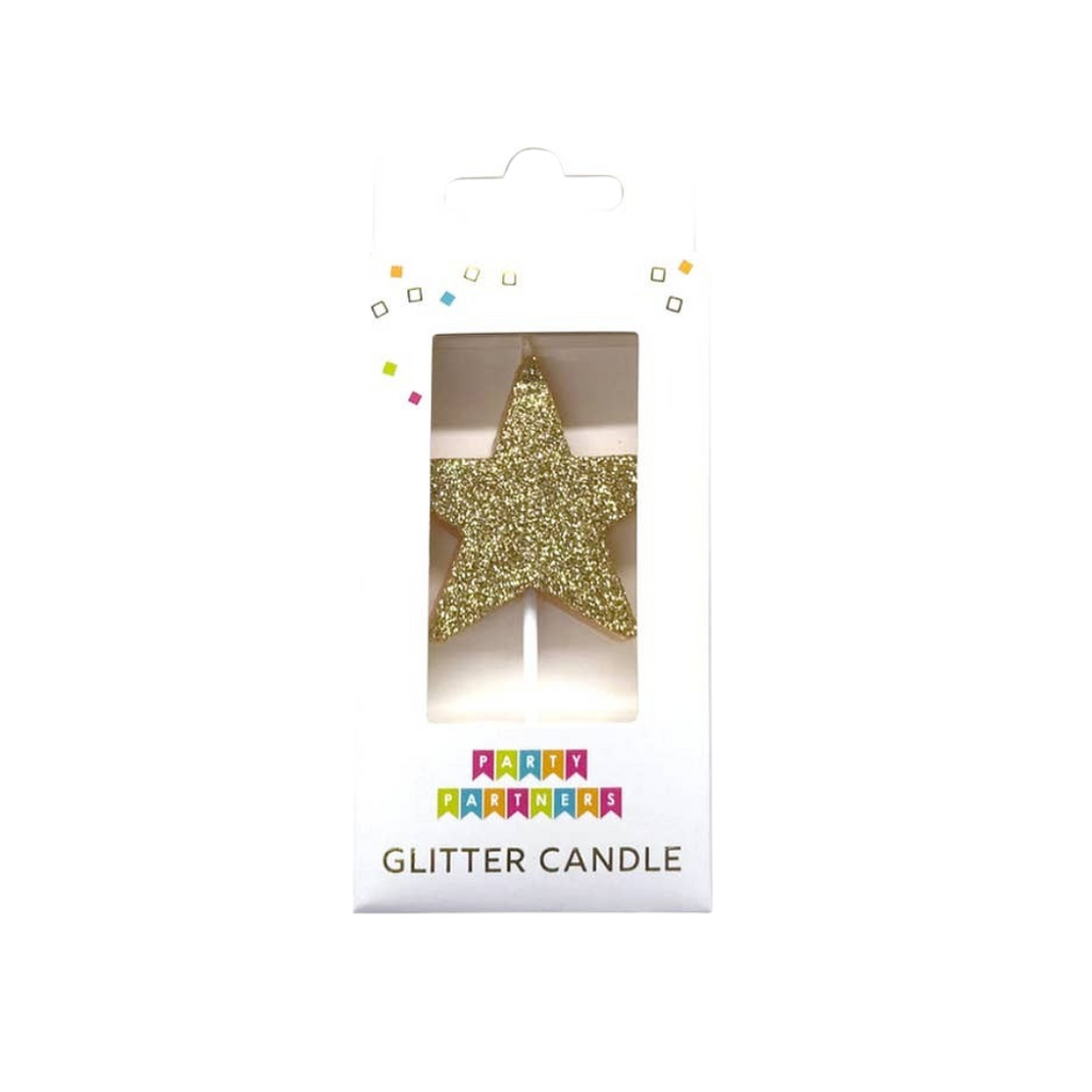 Gold star glitter candle for birthdays from Parte Haus party supply store in Bethesda Maryland