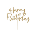 Gold acrylic happy birthday cake topper with script design for birthday from Parte Haus party supply store in Bethesda Maryland
