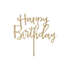 Gold acrylic happy birthday cake topper with script design for birthday from Parte Haus party supply store in Bethesda Maryland
