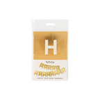 Gold foil happy birthday word banner for birthday celebration from Parte Haus party supply store in Bethesda MD