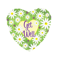 green heart get well balloon with white daisies for get well soon theme from Parte Haus party supply store in Bethesda MD