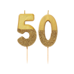 Gold glitter birthday number candles for 50th birthday from Parte Haus party supply store in Bethesda Maryland