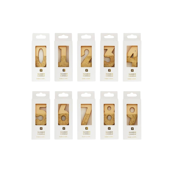 Gold Glitter Birthday Number 0-9 Candles