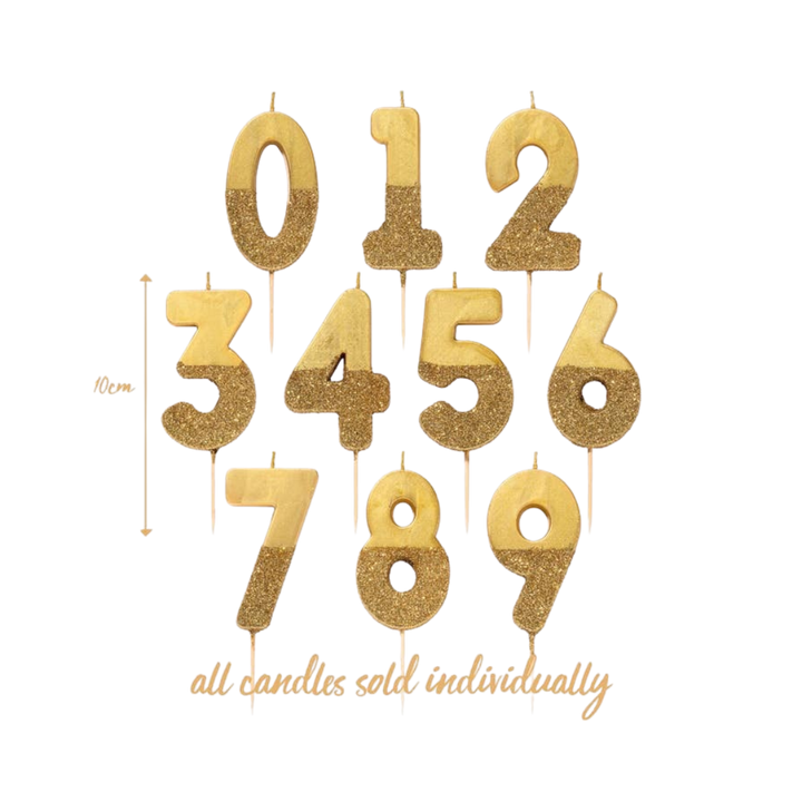 Gold Glitter Birthday Number 0-9 Candles