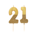 Gold glitter birthday number candles 21 cake decoration celebration from Parte Haus party supply store in Bethesda Maryland