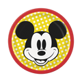 Yellow Mickey Mouse paper plate with white polka dots birthday theme from Parte Haus party supply store in Bethesda MD