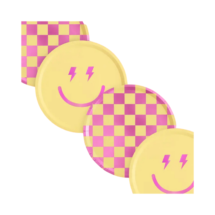 Pink and Yellow Smiley Large Dinner Plates