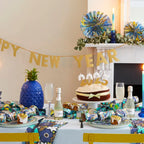 Gold Happy New Year banner festive paper decoration New Year theme from Parte Haus party supply store in Bethesda Maryland