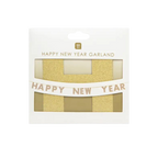 Gold Happy New Year banner with glittery letters for New Year celebration from Parte Haus party supply store in Bethesda MD