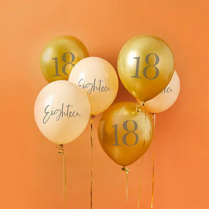 Gold & Nude 'Eighteen' Latex 12" Balloons 6 Pack