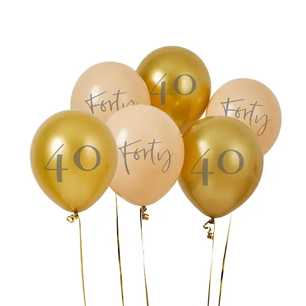 Gold and nude latex forty balloons with number 40 and Forty birthday from Parte Haus party supply store in Bethesda MD