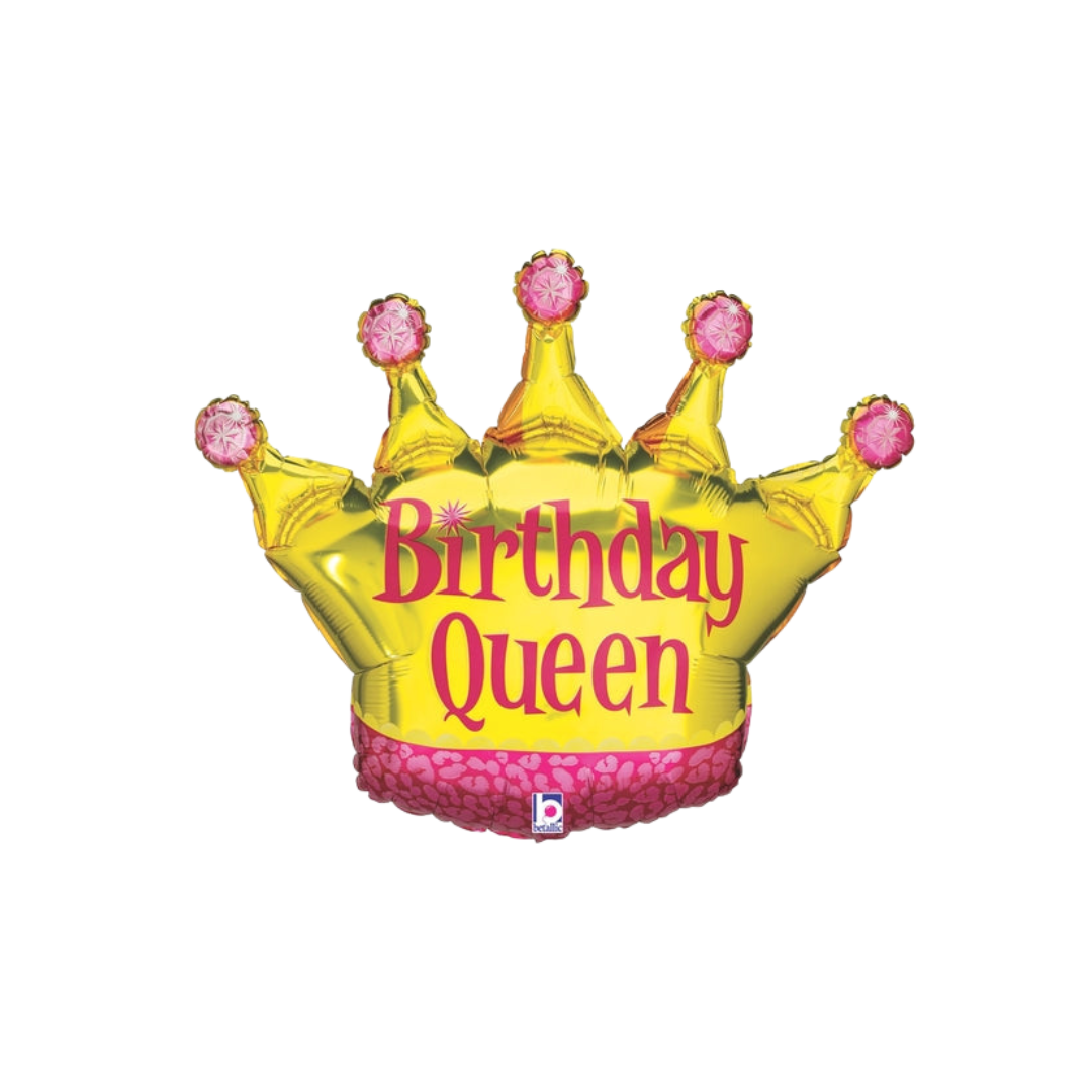 Gold queen crown shaped birthday foil balloon for birthday celebration from Parte Haus party supply store in Bethesda MD