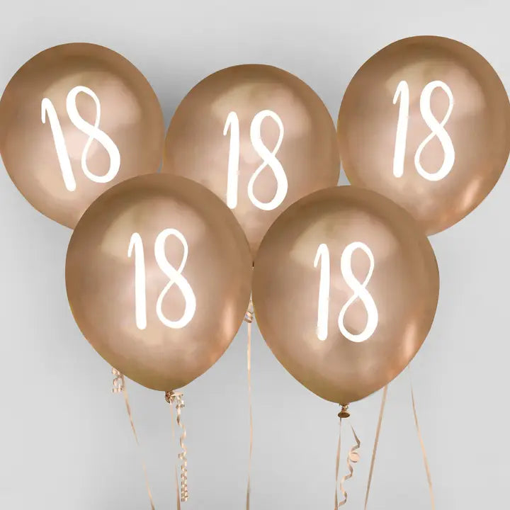 Gold '18' Latex 12" Balloons 5 Pack