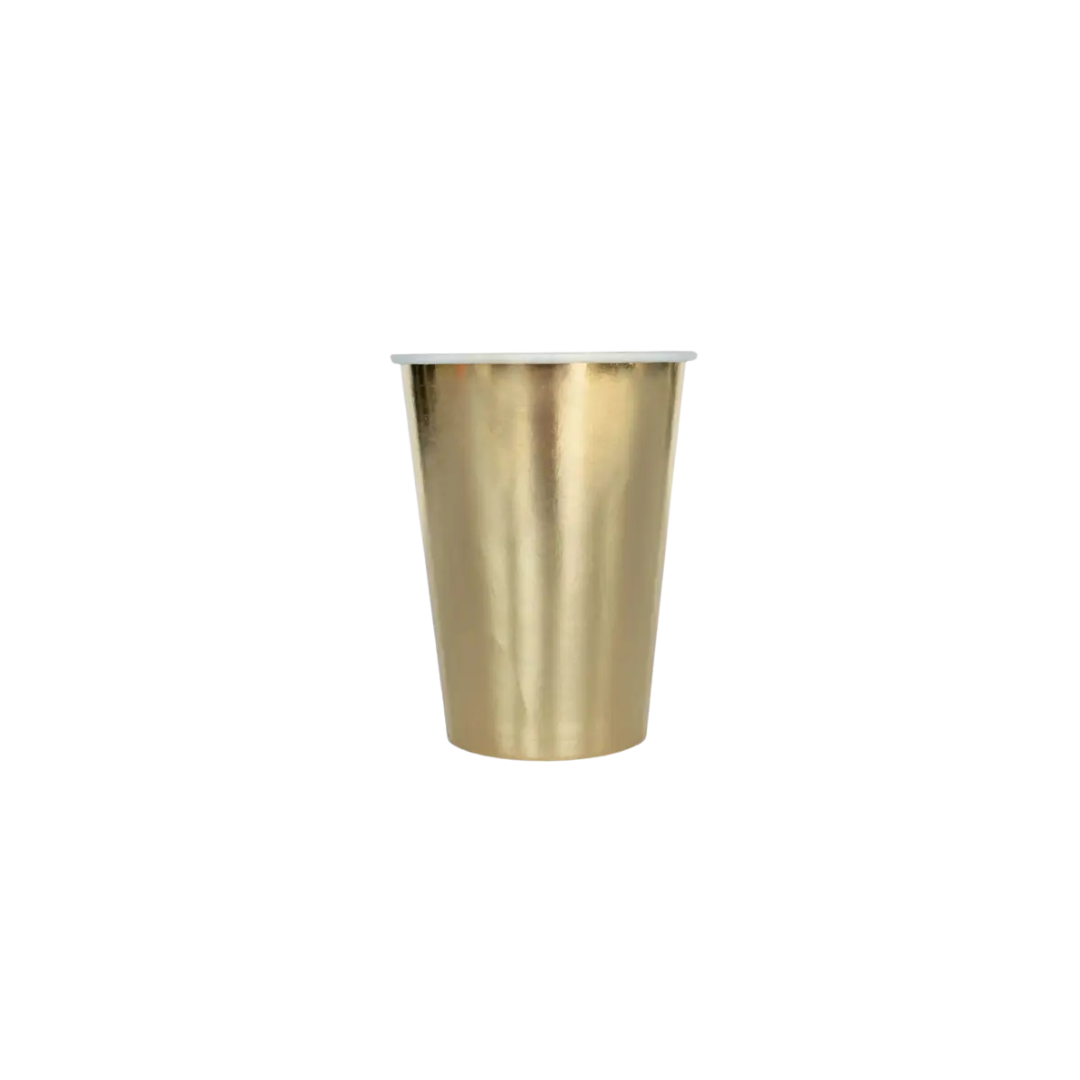 Gold cup shiny paper cup for celebrations from Parte Haus party supply store in Bethesda Maryland