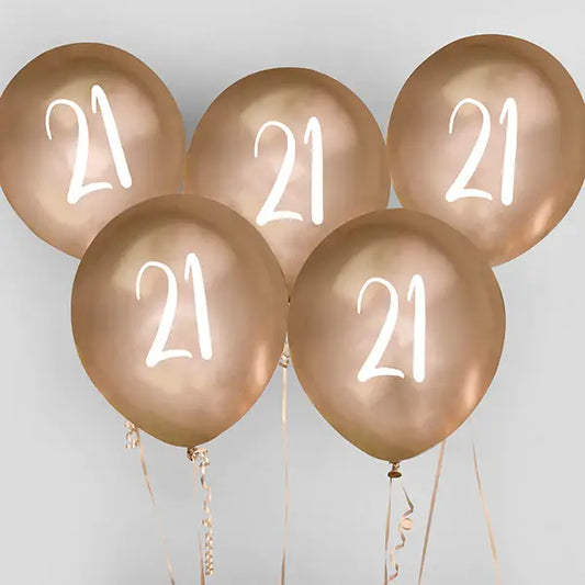 Gold '21' Latex 12" Balloons 5 Pack