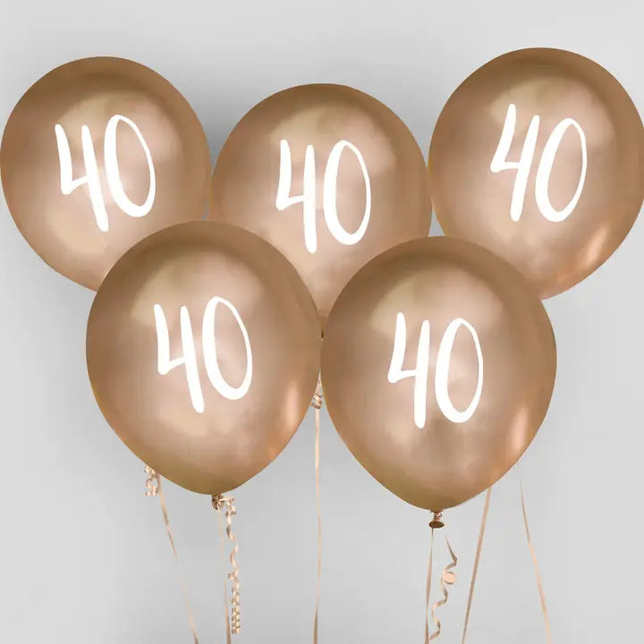 Gold '40' Latex 12" Balloons 5 Pack