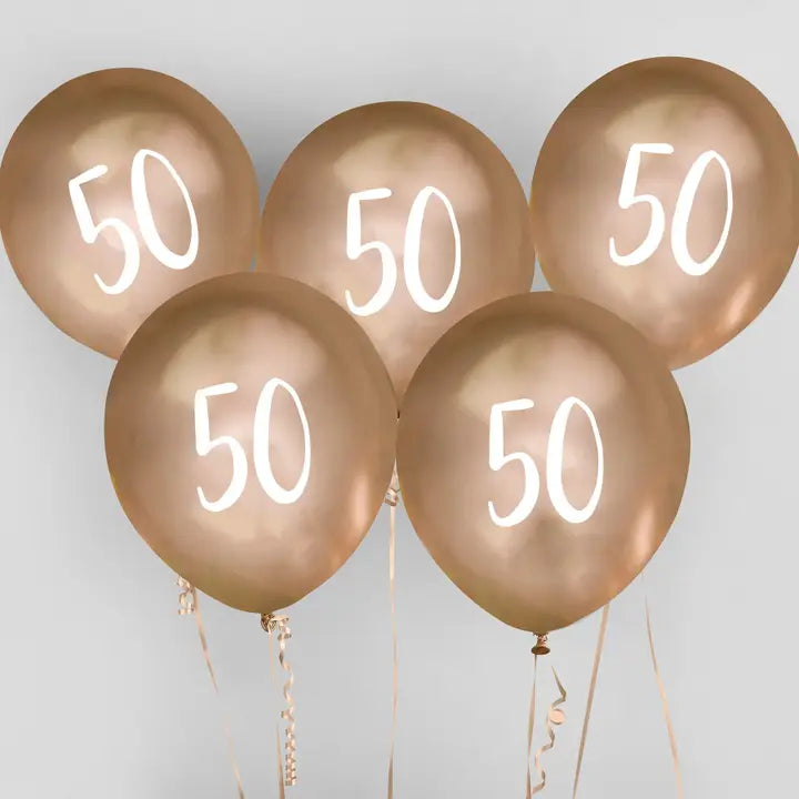 Gold '50' Latex 12" Balloons 5 Pack