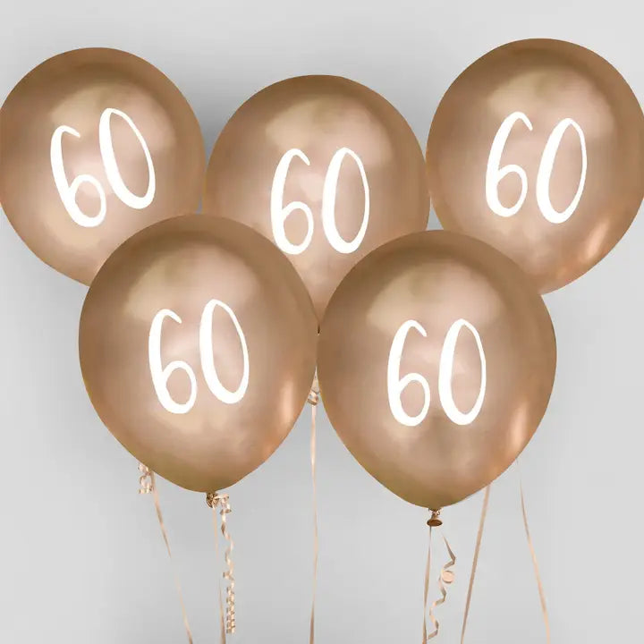 Gold '60' Latex 12" Balloons 5 Pack