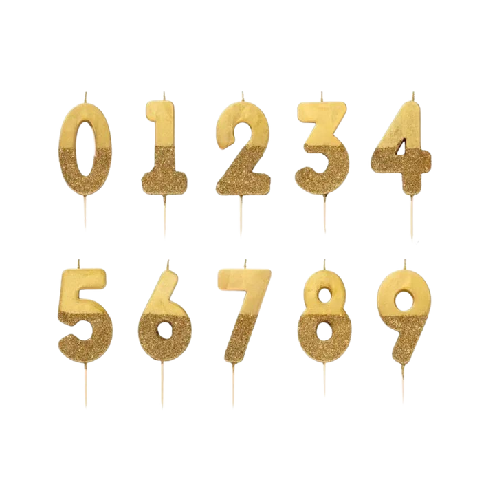 Gold Glitter Birthday Number 0-9 Candles