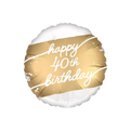 Gold foil balloon with happy 40th birthday script decoration from Parte Haus party supply store in Bethesda MD